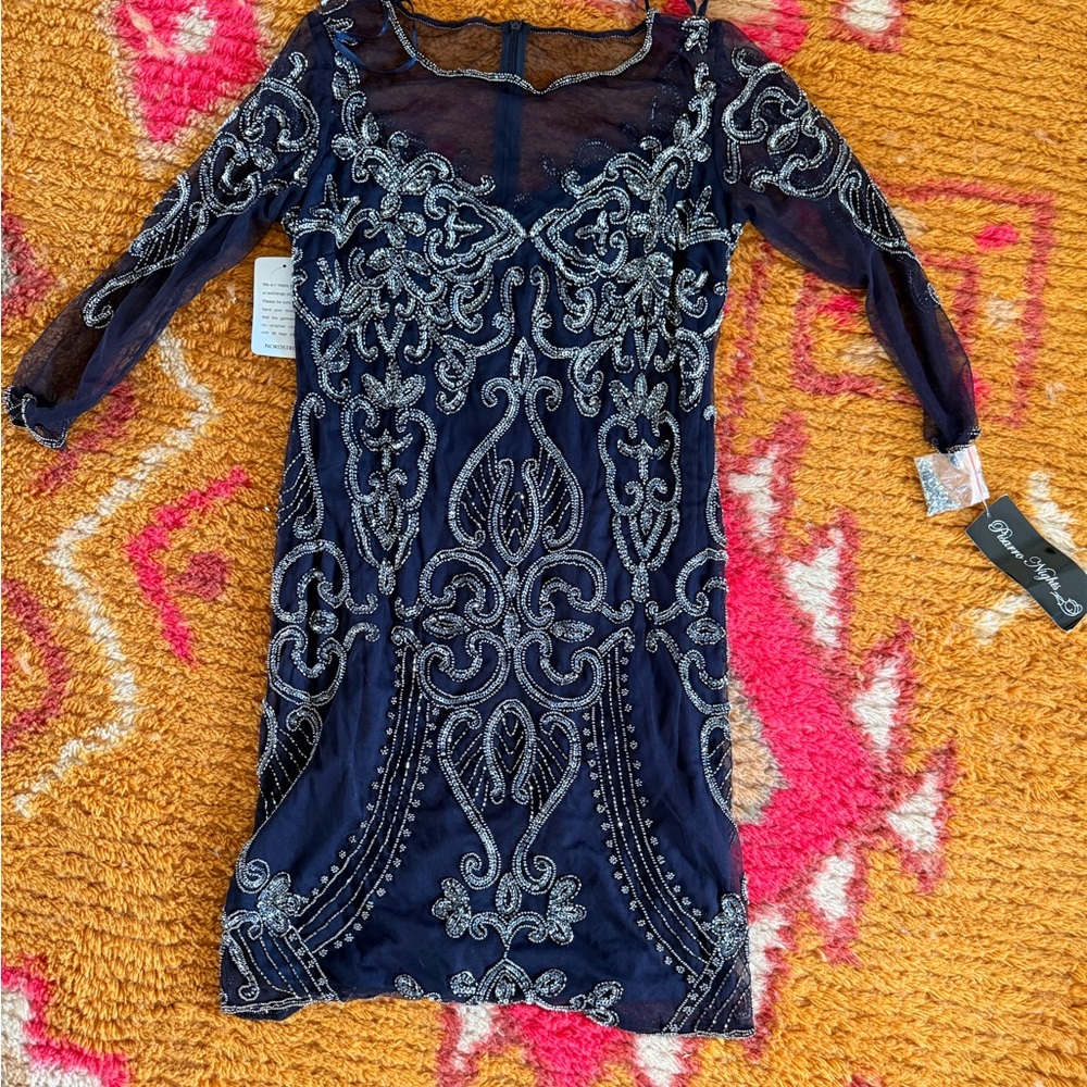 Pisarro nights midi beaded and sequin mesh dress